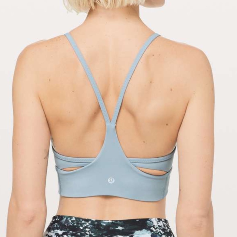 Lululemon blue cast lace up v-neck y racerback cut out expand your limits bra - Picture 6 of 7